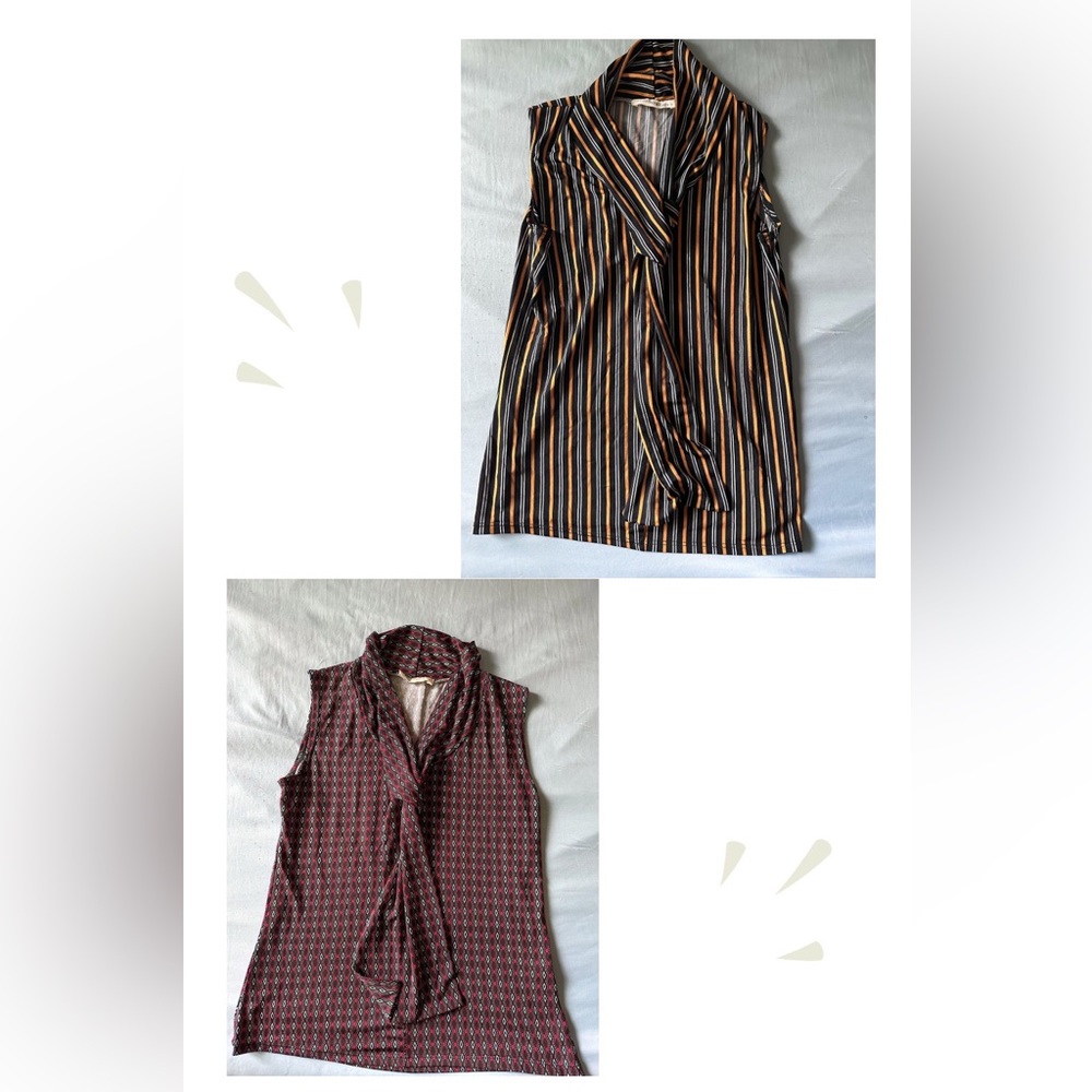 2 pack Tiffany and Grey Sleeveless Tie-Neck Blouses in Size Small (Petite)
